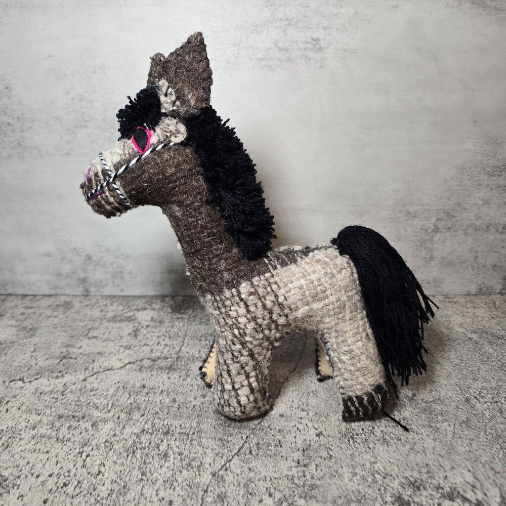 Hand Sewn Stuffed Animal Donkey Plush Toy 9” Wool